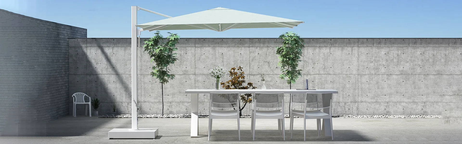 Bespoke cantilever parasol shading a luxury garden terrace