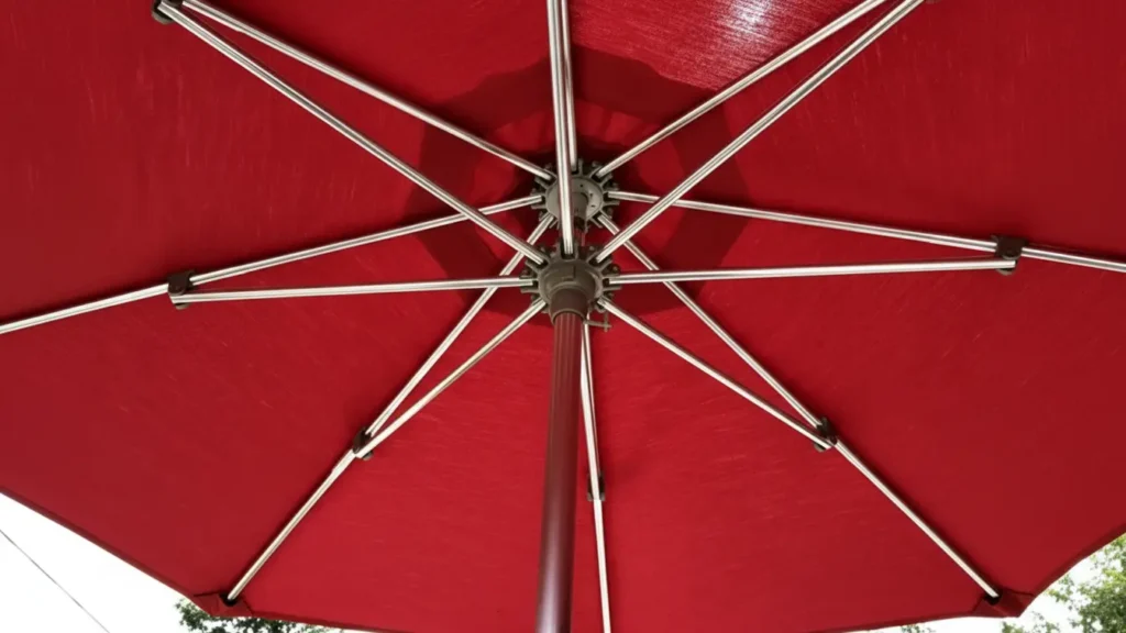 Parasol frame ribs and hub components in detail