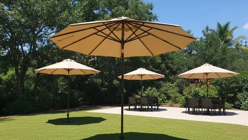Commercial parasol installation on a hospitality terrace