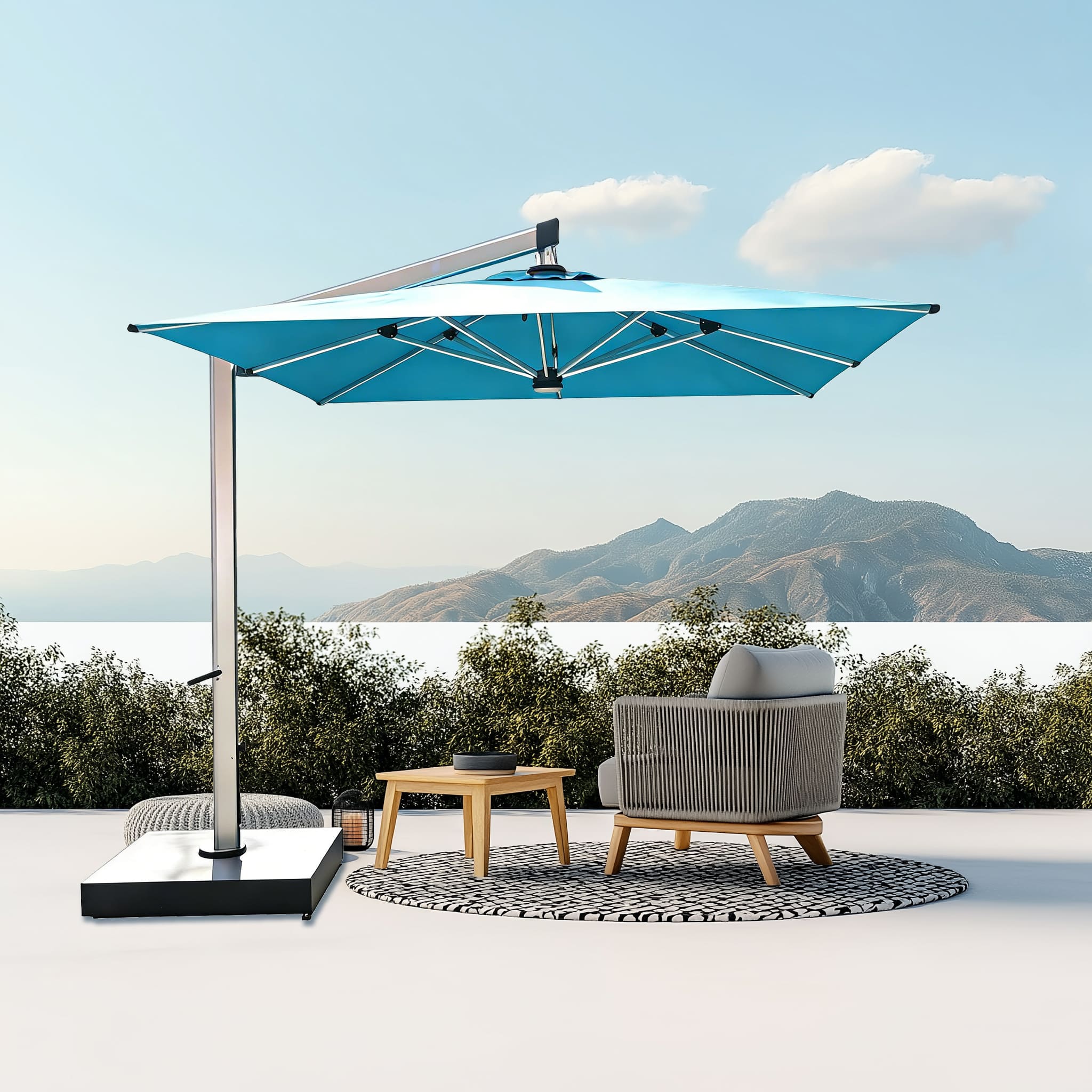 Heavy-duty commercial parasol with wood-look frame