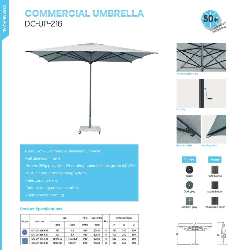 DC-UP-216 commercial umbrella catalog sheet