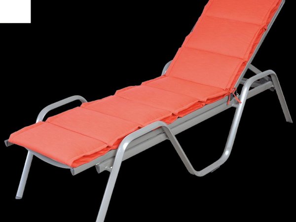 Orange segmented sun lounger cushion on gray aluminum frame