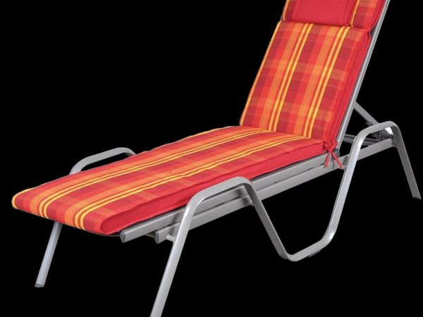 Red orange yellow plaid sun lounger cushion with red headrest
