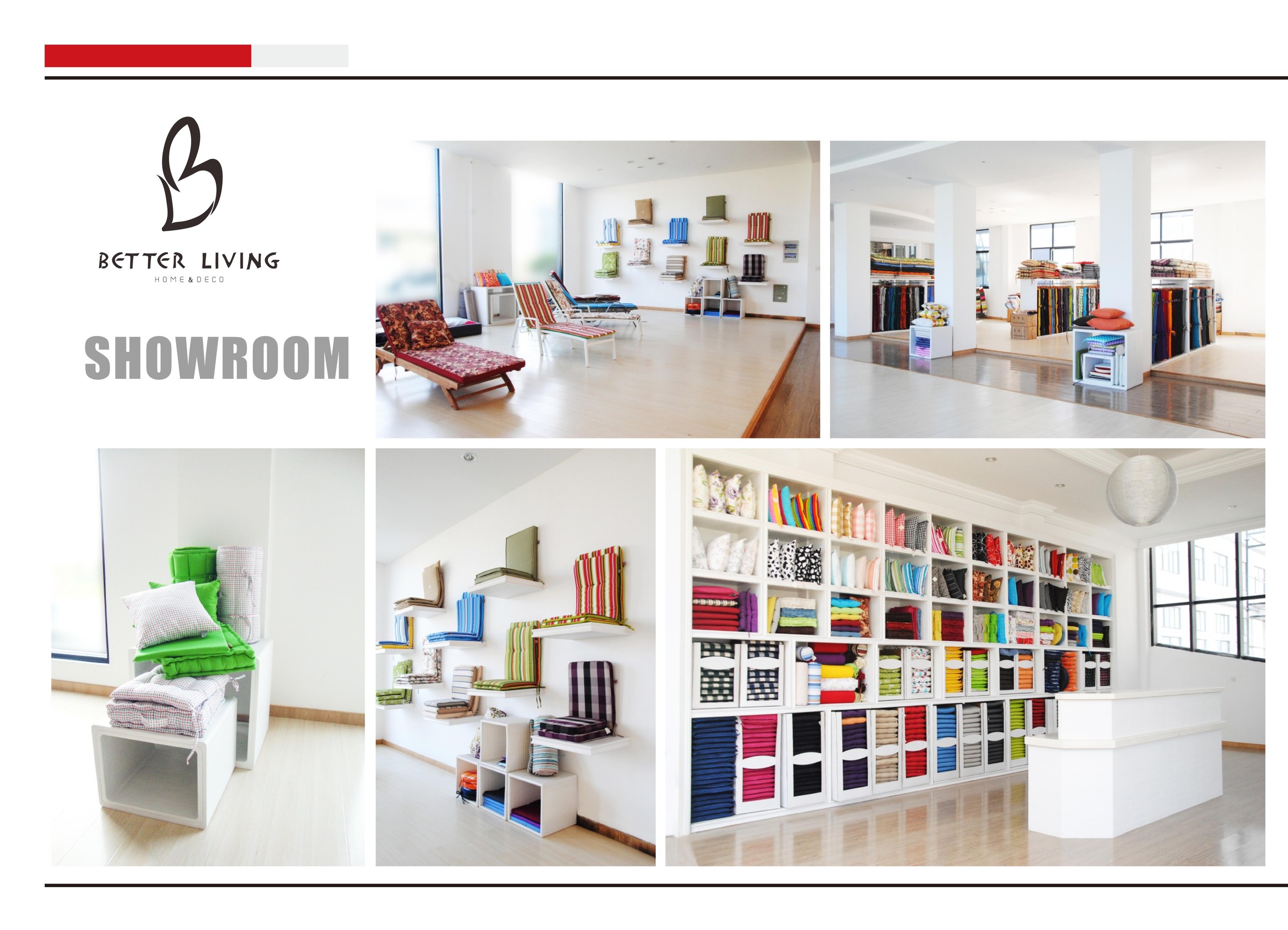 BETTER-LIVING showroom interior with cushion displays, fabric samples and product collections
